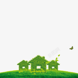 绿色草地上和绿叶房子素材