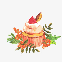 褐色手绘卡通手绘水彩五彩的蛋糕高清图片