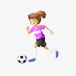 紫色卡通风格踢足球的女运动员P矢量图素材