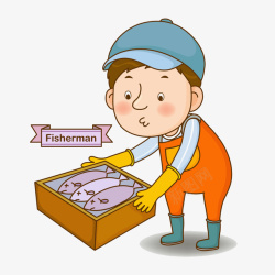 卡通渔民搬鱼苗的男人图高清图片