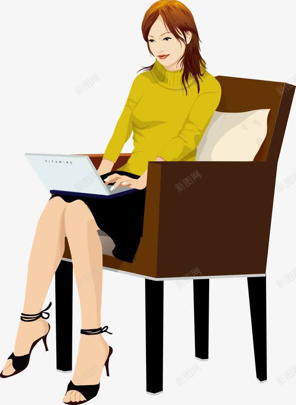 卡通正在玩电脑的女人png免抠素材_88icon https://88icon.com AI免抠图 卡通电脑 女人 女人电脑 手绘图设计图 椅子 正确坐姿 正确姿势