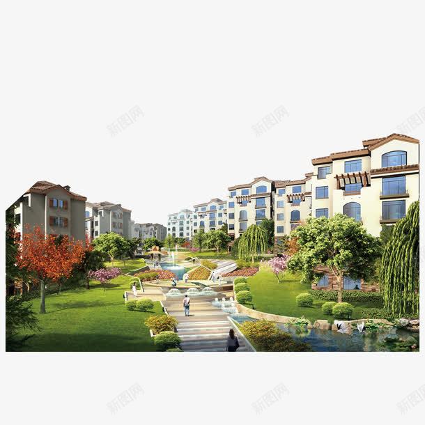 别墅png免抠素材_88icon https://88icon.com 产品实物 建筑 房产 排屋 草坪 连排别墅，排屋 道路