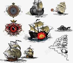 云彩标志古代航海战船高清图片