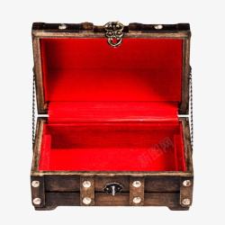 红色内部装饰的复古木盒实物素材