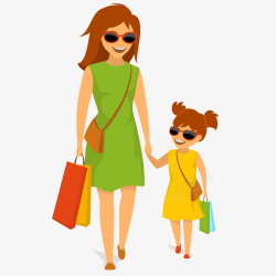 购物母女妈妈和女儿购物插画矢量图高清图片