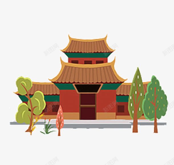 卡通建筑插画png免抠素材_88icon https://88icon.com 卡通 小树 建筑 插画 楼阁