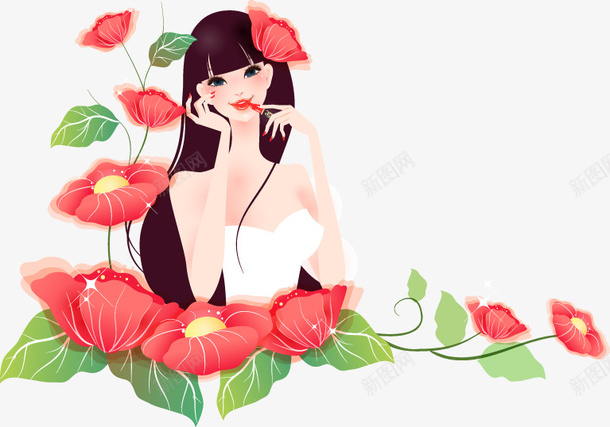 女孩和粉红色花朵卡通插画矢量图ai免抠素材_88icon https://88icon.com 卡通矢量插画 女孩 少女 粉红色花朵 美女 矢量图