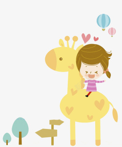 卡通长颈鹿上的孩子图素材