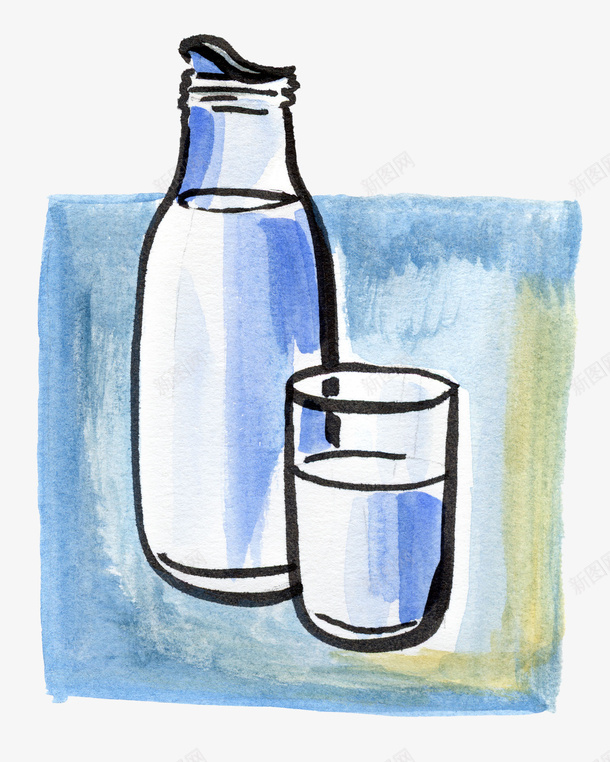 手绘牛奶png免抠素材_88icon https://88icon.com 乳制品 乳品 手绘 牛奶 牛奶乳品 牛奶瓶 玻璃杯 蓝色 食物 饮料