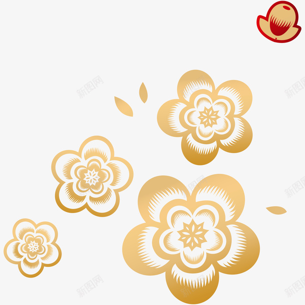 金色鲜花剪纸png免抠素材_88icon https://88icon.com 剪纸 矢量装饰 花朵 装饰图案 鲜花