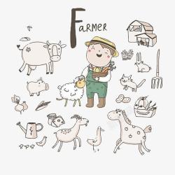 卡通漫画动物农夫和小绵羊等动物们高清图片