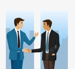 商务洽谈握手漫画人物插图两人握手谈话图标高清图片