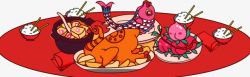 新年合家团圆吃团圆饭装饰图案素材