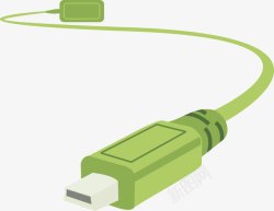 电源线插头绿色手绘USB线图标高清图片