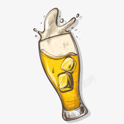 玻璃杯子冰镇啤酒卡通插画高清图片