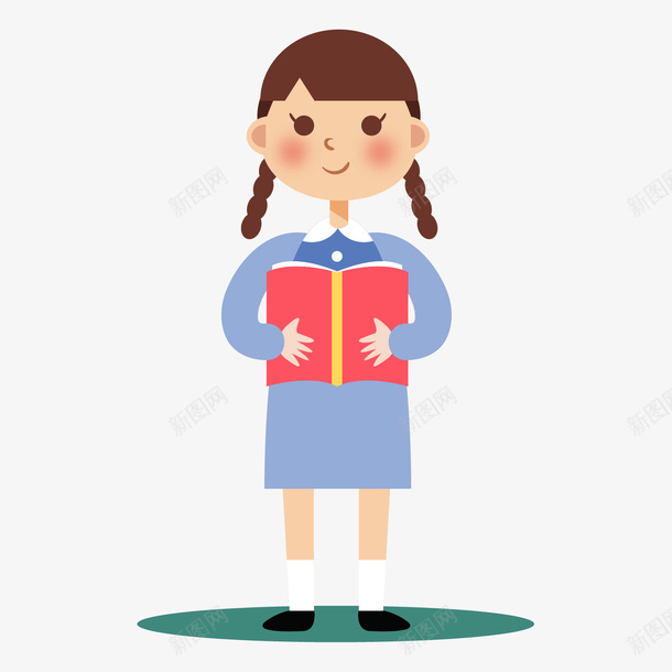 扎着麻花辫的小女生png免抠素材_88icon https://88icon.com 书本 卡通 双马尾 女孩 女生 学习 学生 读书 连衣裙 麻花辫