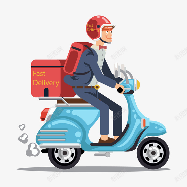 时尚外卖送餐员png免抠素材_88icon https://88icon.com 卡通男子 外卖小哥 摩托车 背景装饰 送餐员