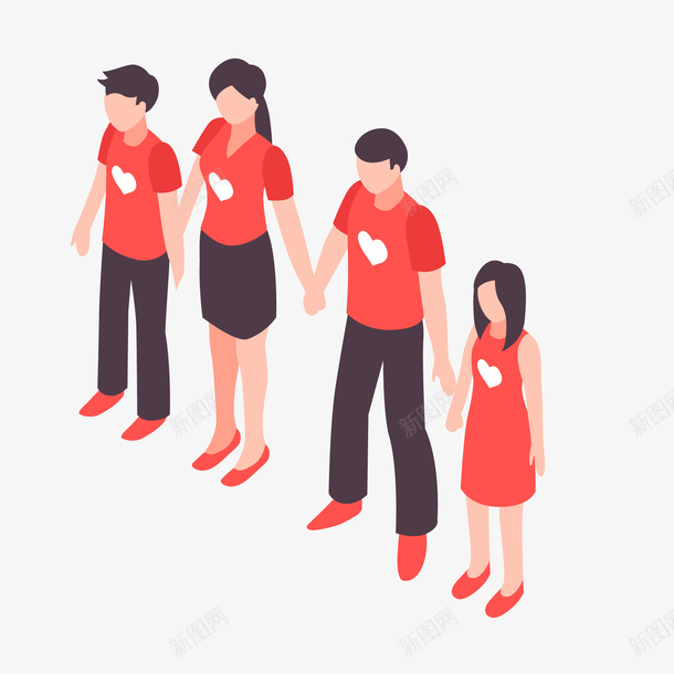卡通爱心公益人物矢量图ai免抠素材_88icon https://88icon.com 人物设计 公德心 公益 公益性 手握爱心 手牵手 活动 爱心 矢量图 红色