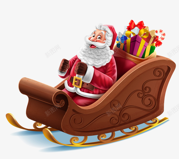 褐色冬日卡通圣诞老人png免抠素材_88icon https://88icon.com Christmas Merry 圣诞老人 圣诞节 装饰图案 送礼老人 雪橇车