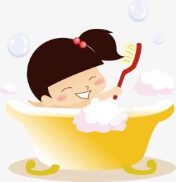 泡泡清洁可爱女孩洗澡澡高清图片