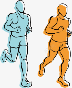 卡通线描马拉松赛跑步男运动员矢矢量图素材
