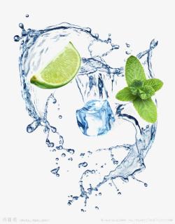 立体感海报背景柠檬冰水高清图片