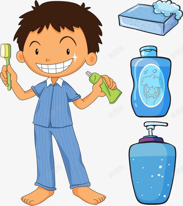 爱干净的男孩子png免抠素材_88icon https://88icon.com 个人卫生 刷牙 男孩子 矢量素材 蓝色睡衣
