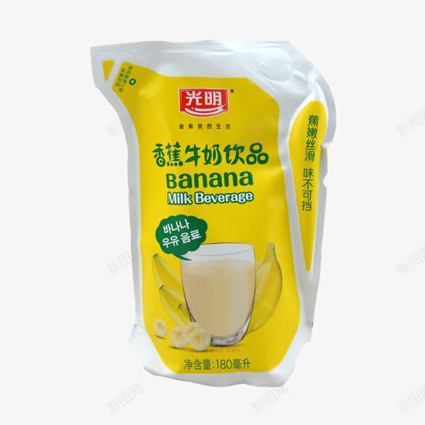 香蕉牛奶饮品png免抠素材_88icon https://88icon.com 产品实物 光明牛奶 袋装牛奶 香蕉味 黄色袋子