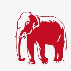 红色大象木刻版画矢量图素材