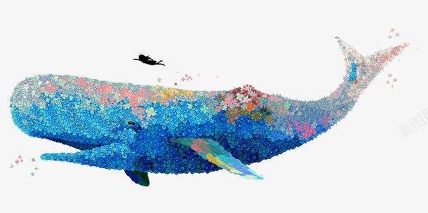 颜料点状蓝鲸png免抠素材_88icon https://88icon.com 创意蓝鲸 手绘动物 水彩颜料动物