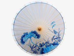 蓝色花朵油纸伞素材