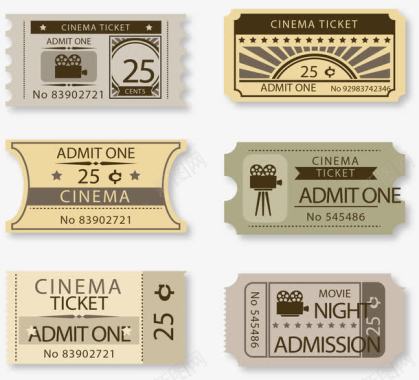 复古老式电影票票根图标图标