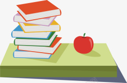 桌子上的书本和苹果矢量图素材