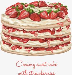 手绘多层草莓蛋糕素材