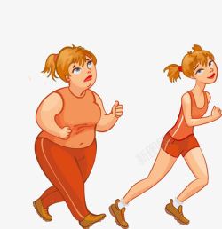 瘦子卡通胖美女和瘦美女跑步对比高清图片