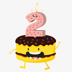 手绘开心两岁生日海绵蛋糕矢量图素材