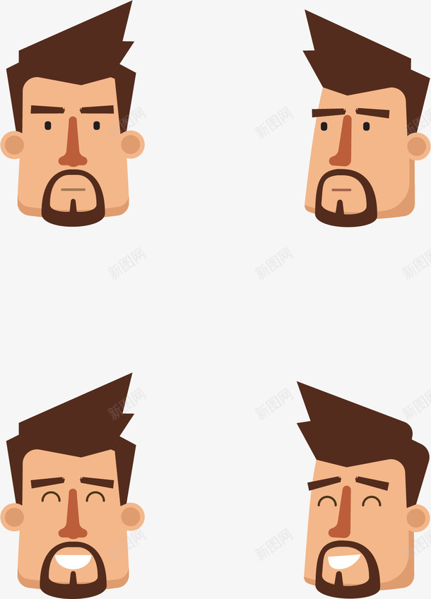 手绘可爱胡子大叔矢量图ai免抠素材_88icon https://88icon.com 中年人 四宫格 大叔 彩色图 手绘图 漫画图 矢量图