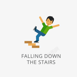 穿着绿色衣服的人走楼梯摔倒的人矢量图高清图片