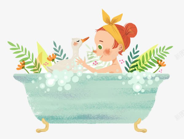 浴盆泡澡的小女孩png免抠素材_88icon https://88icon.com 卡通浴盆 沐浴 洗澡 清洁