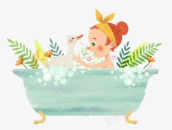 卡通浴盆浴盆泡澡的小女孩高清图片