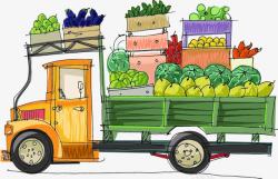手绘卡车拉蔬菜的车子图标高清图片