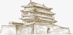 中国古代城楼线稿素材