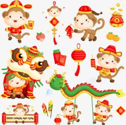 中国象征东方霸气龙中国新年猴子向量组高清图片
