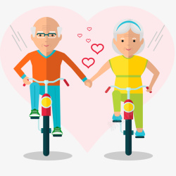 老年夫妇骑单车插画矢量图素材