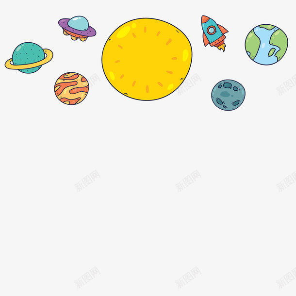 彩色卡通星球太空ai矢量图ai免抠素材_88icon https://88icon.com UFO ai 宇宙 宇宙飞机 星环 星球 星球轨道 矢量图