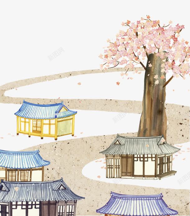 世外桃源png免抠素材_88icon https://88icon.com 世外桃源 古风 小路 房屋 桃树 桃花 桃花源记