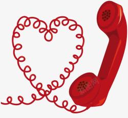 热线电话红色爱心电话线素材