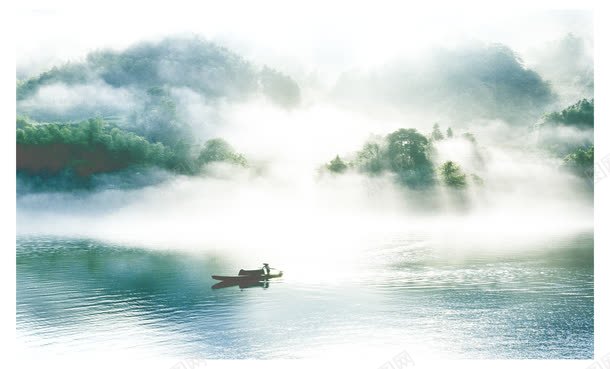水乡清晨png免抠素材_88icon https://88icon.com 中国风 唯美 山岚 山雾 水乡 河 清晨 船 阳光初升