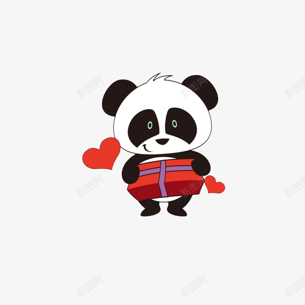 卡通送礼物的熊猫png免抠素材_88icon https://88icon.com 卡通熊猫 期待表情 红色爱心 红色礼物盒