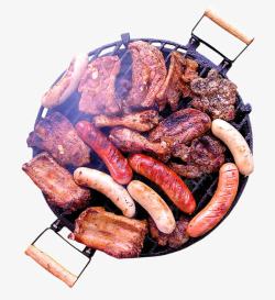 烤肉调味猪排锅上的烤肉高清图片